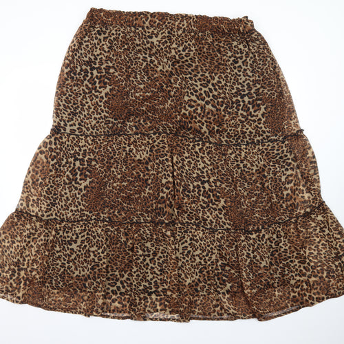 New Look Women's Brown Leopard Print Midi Peasant Skirt Size 18