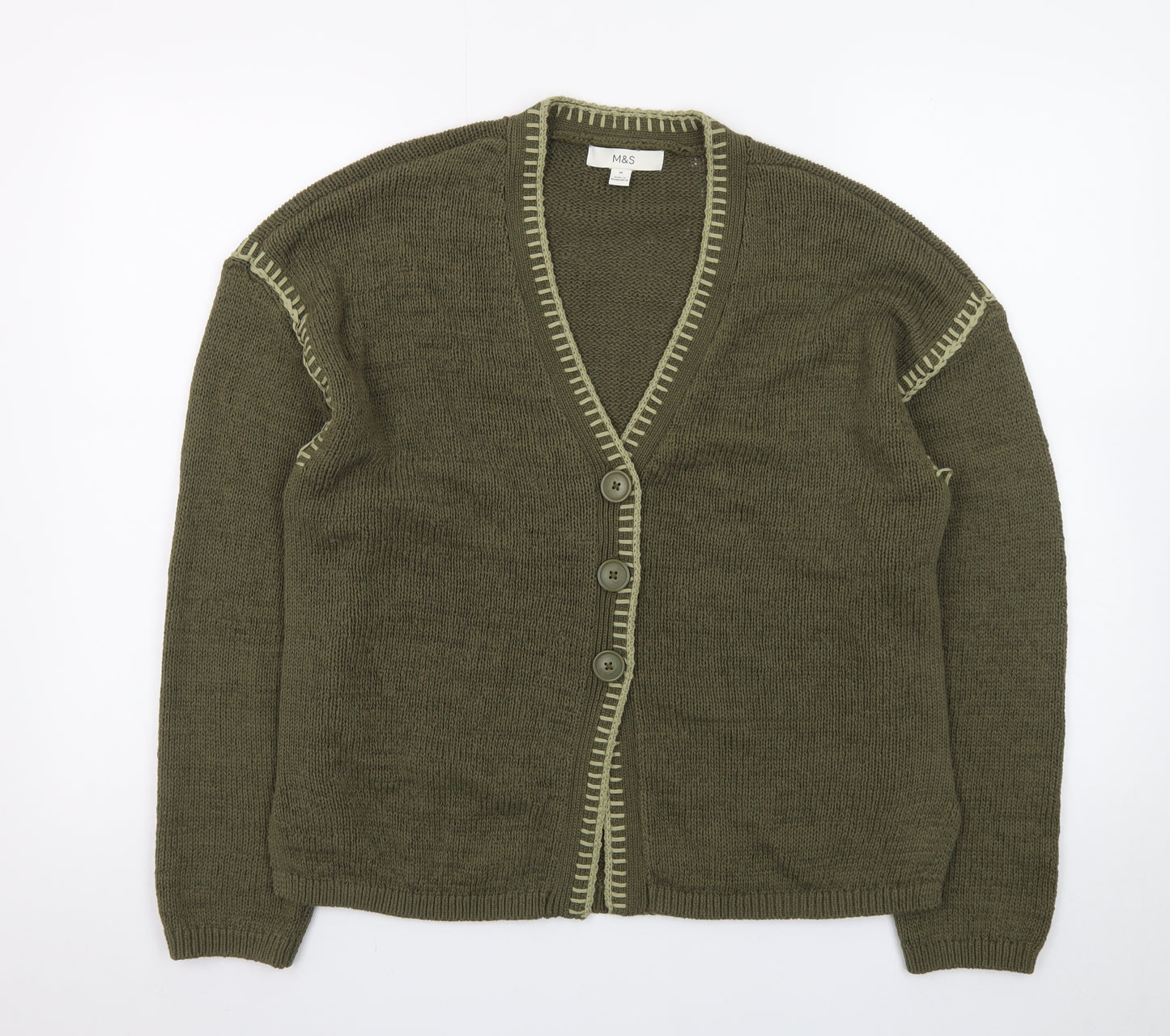 Marks and Spencer Women's Green V-Neck Knit Button Cardigan M