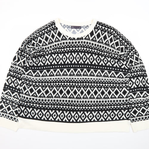 Marks and Spencer Women Black Fair Isle Long Sleeve Pullover Jumper Size 24