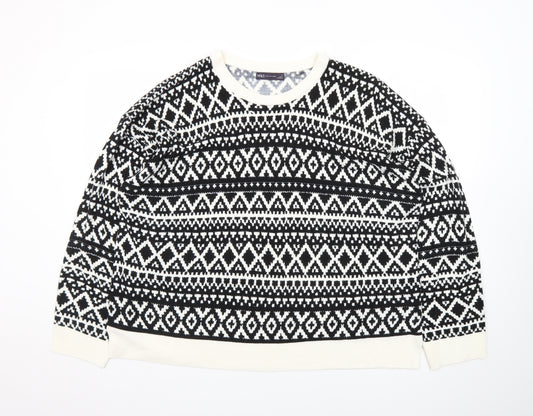 Marks and Spencer Women Black Fair Isle Long Sleeve Pullover Jumper Size 24