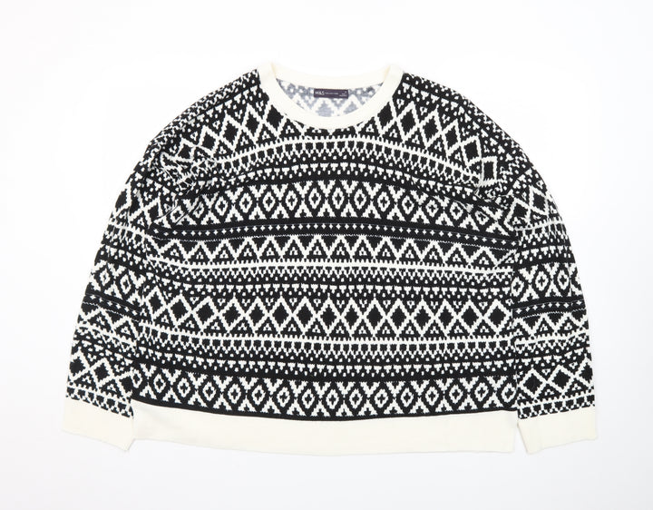 Marks and Spencer Women Black Fair Isle Long Sleeve Pullover Jumper Size 24