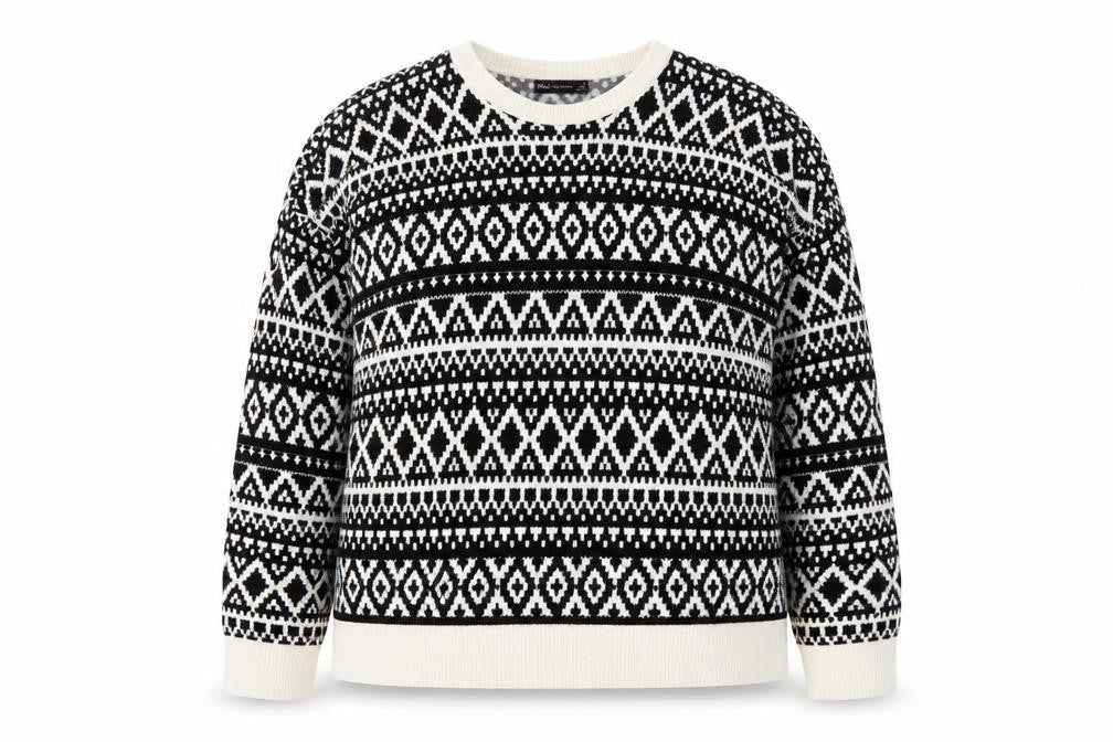 Front view of Marks & Spencer Women Black Fair Isle Long Sleeve jumper, size 24