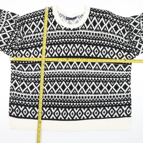 Marks and Spencer Women Black Fair Isle Long Sleeve Pullover Jumper Size 24