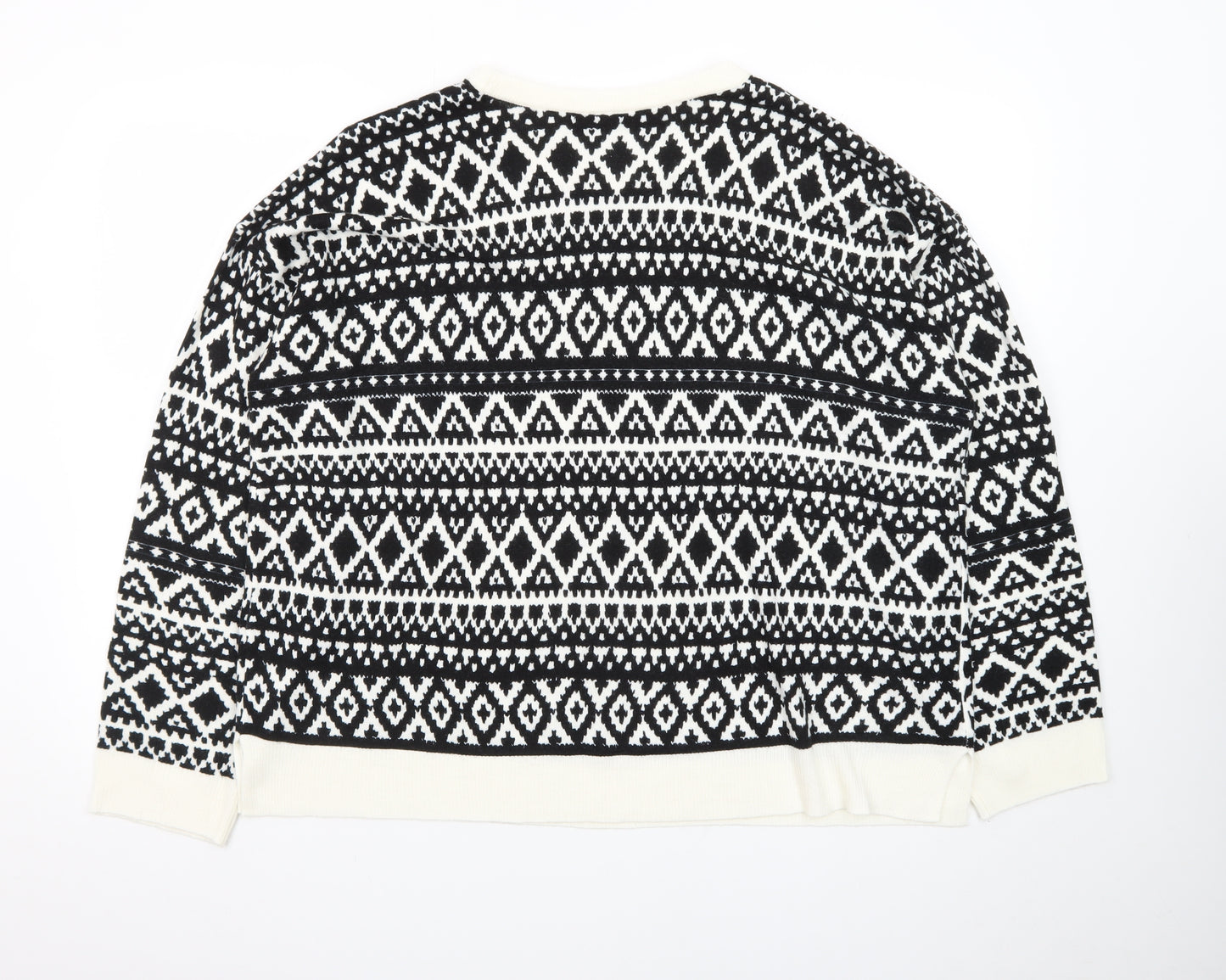 Marks and Spencer Women Black Fair Isle Long Sleeve Pullover Jumper Size 24