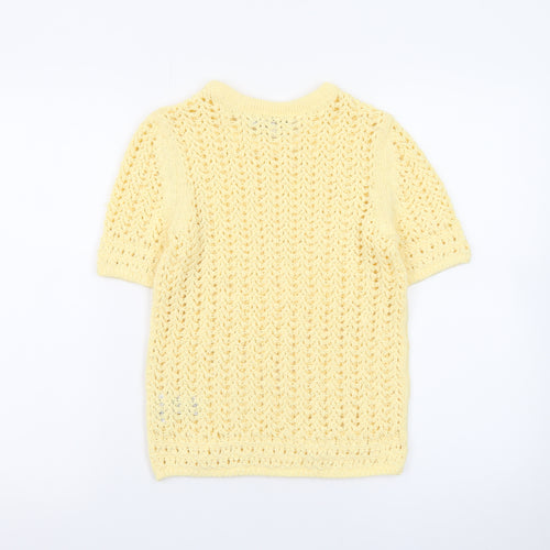 Marks and Spencer Women Yellow Open-Knit Cotton Short Sleeve Jumper XS