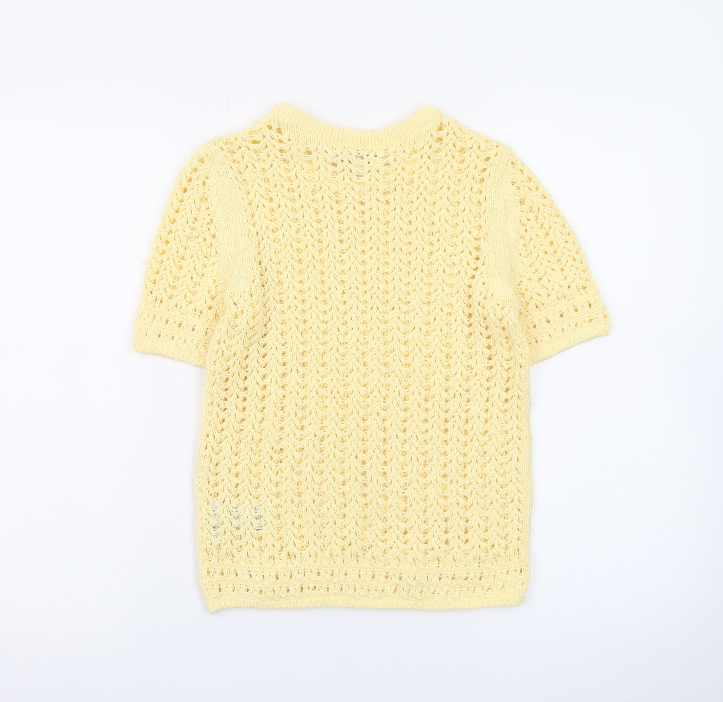 Marks and Spencer Women Yellow Open-Knit Cotton Short Sleeve Jumper XS