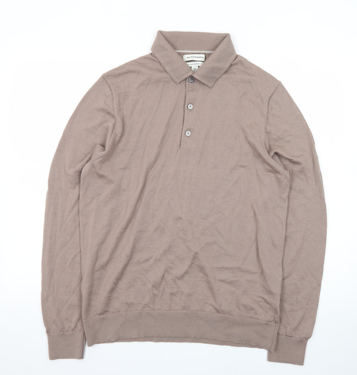 Marks and Spencer Men’s Beige Merino Henley Jumper L