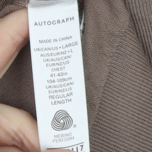 Marks and Spencer Men’s Beige Merino Henley Jumper L
