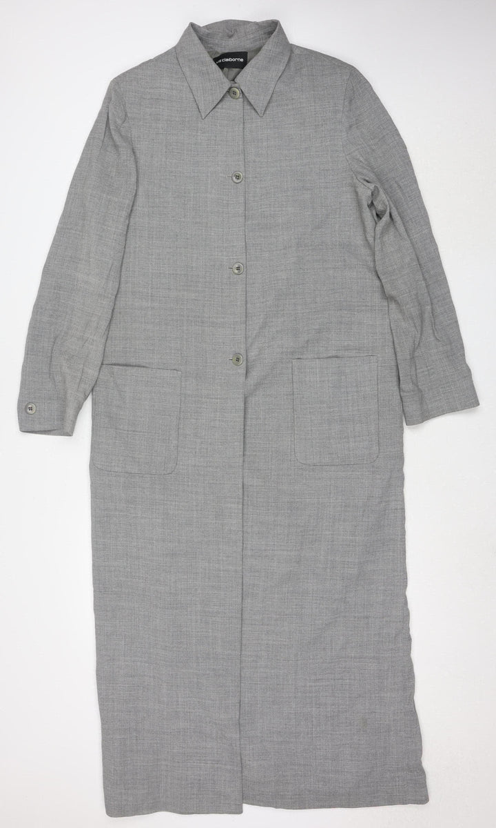 Liz Claiborne Women's Grey Long Overcoat Size 12 Wool Blend