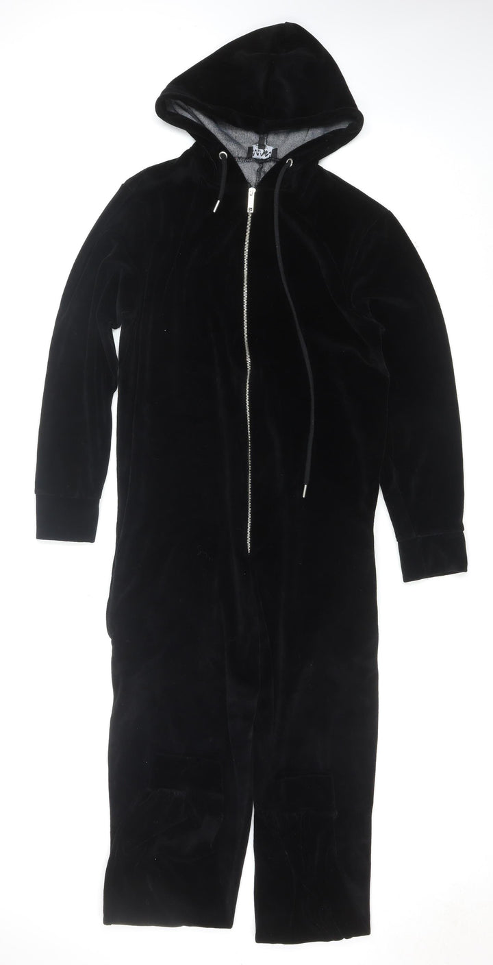 boohooMAN Men’s Black S Velour Zip Hoodie Jumpsuit Lounge Trousers