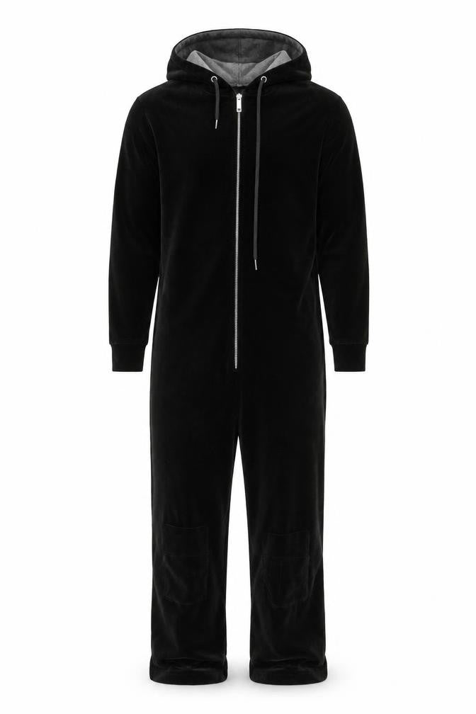 boohooMAN Men’s Black S Velour Zip Hoodie Jumpsuit Lounge Trousers