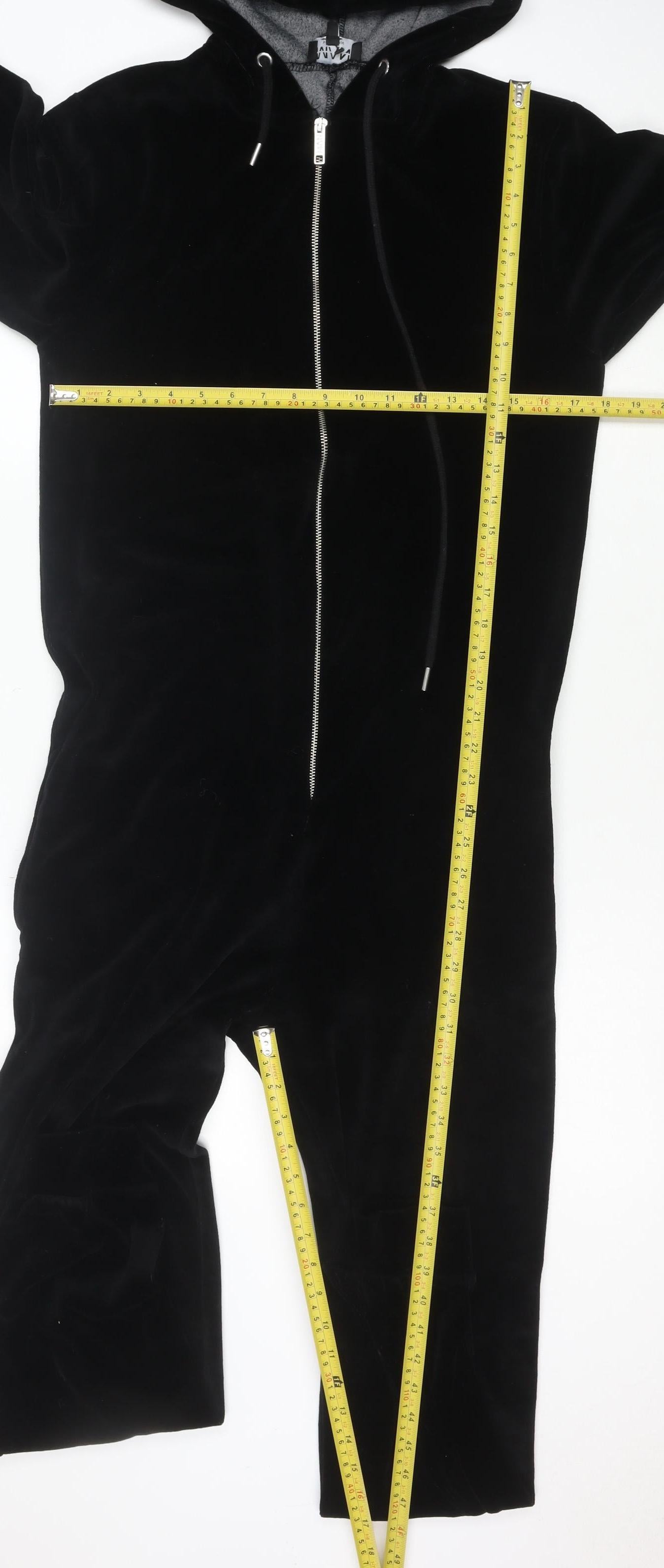 boohooMAN Men’s Black S Velour Zip Hoodie Jumpsuit Lounge Trousers