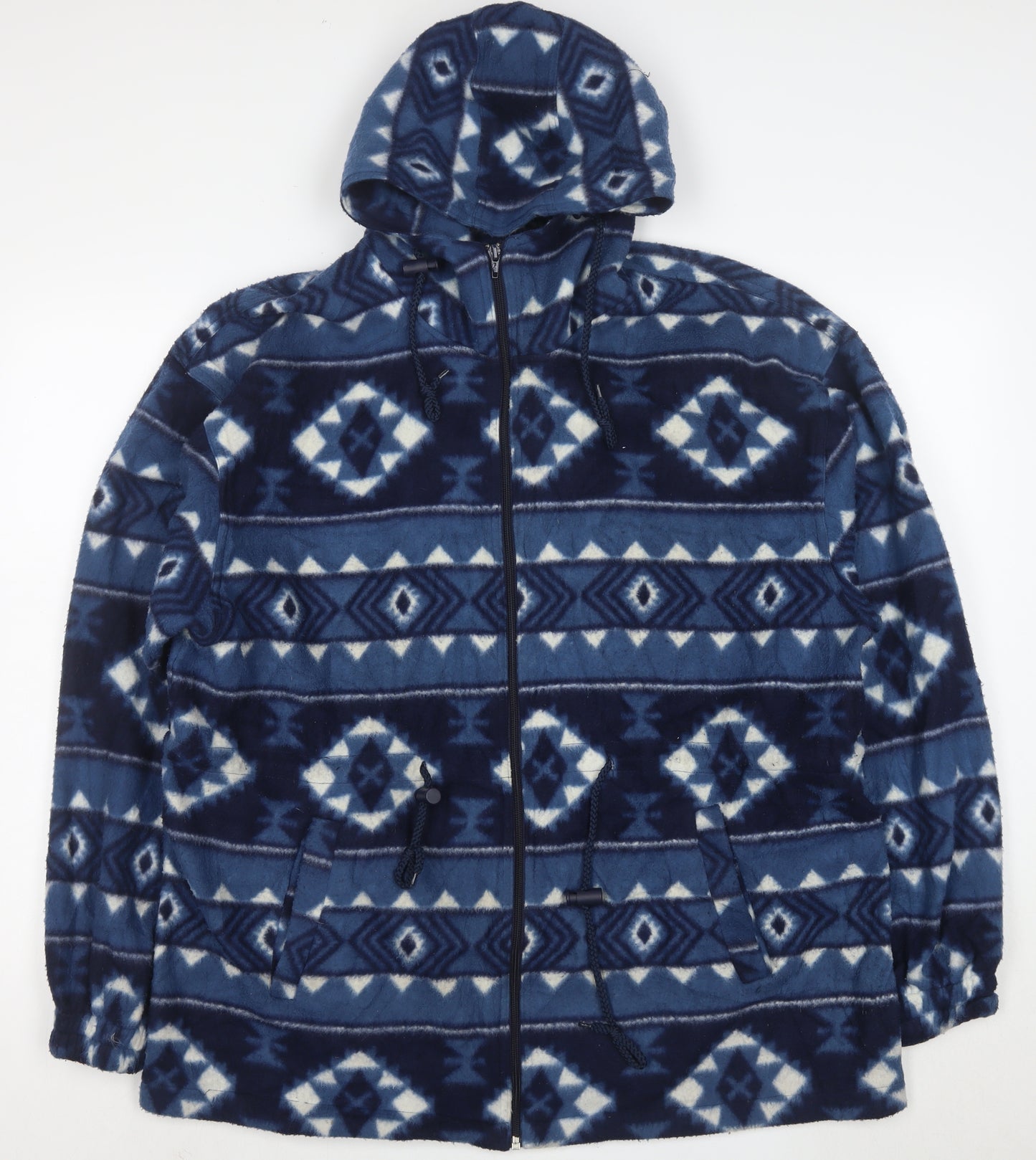 Cabin Creek Women Blue Aztec Fleece Hooded Full Zip Jacket L