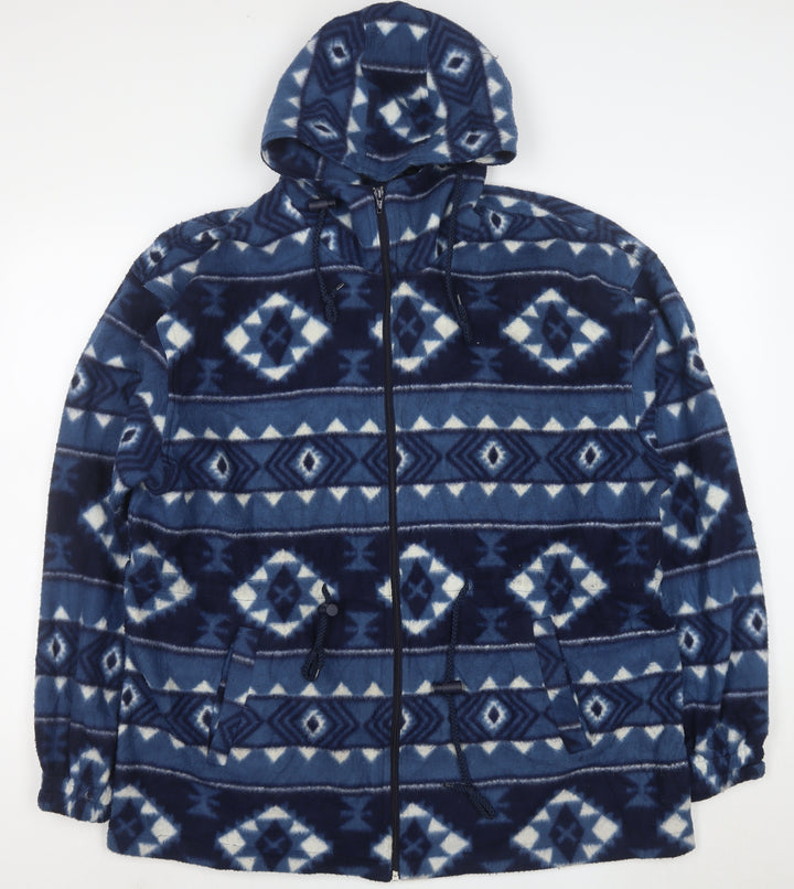 Cabin Creek Women Blue Aztec Fleece Hooded Full Zip Jacket L