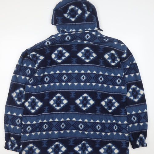 Cabin Creek Women Blue Aztec Fleece Hooded Full Zip Jacket L
