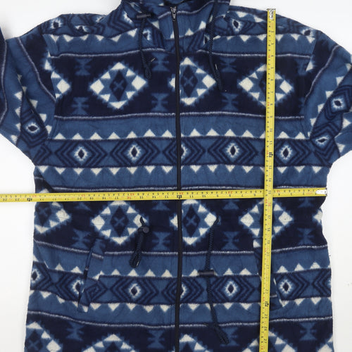 Cabin Creek Women Blue Aztec Fleece Hooded Full Zip Jacket L
