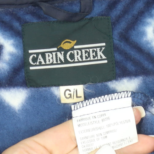 Cabin Creek Women Blue Aztec Fleece Hooded Full Zip Jacket L