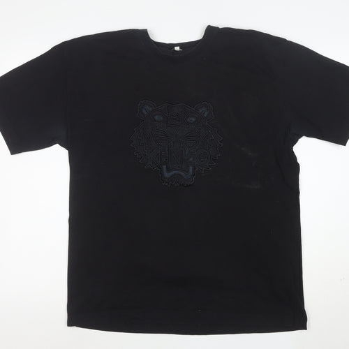 Kenzo Men Black XL Embroidered Tiger Logo Cotton T-Shirt