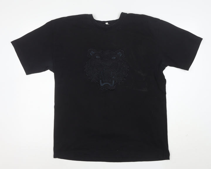 Kenzo Men Black XL Embroidered Tiger Logo Cotton T-Shirt