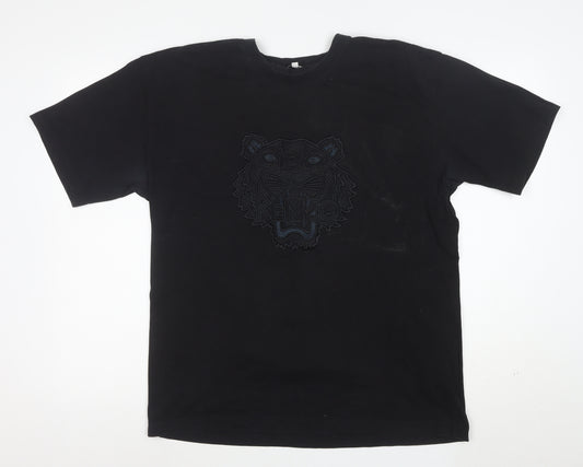 Kenzo Men Black XL Embroidered Tiger Logo Cotton T-Shirt