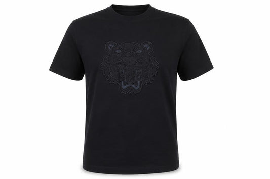Front view of Kenzo Men Black XL Embroidered Tiger Logo Cotton T-Shirt
