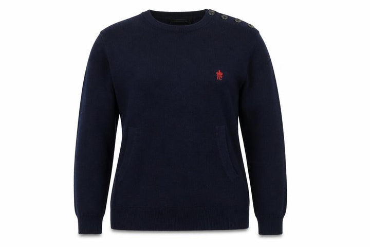 French Connection Women's Blue Wool Crew Neck Button Jumper M