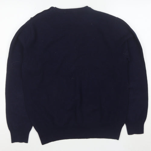 French Connection Women's Blue Wool Crew Neck Button Jumper M