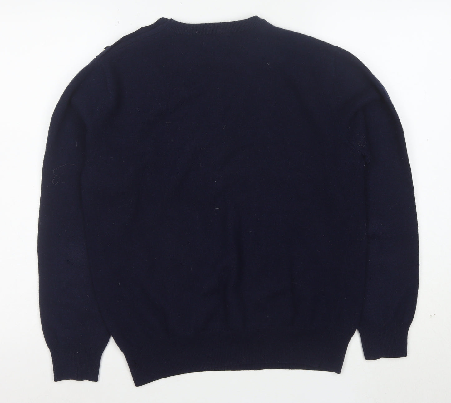 French Connection Women's Blue Wool Crew Neck Button Jumper M