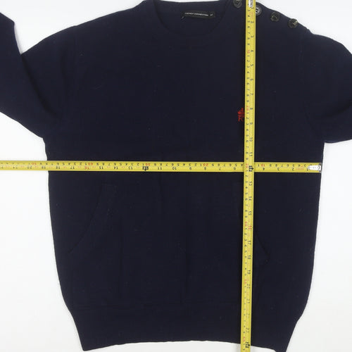 French Connection Women's Blue Wool Crew Neck Button Jumper M