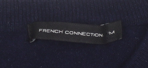 French Connection Women's Blue Wool Crew Neck Button Jumper M