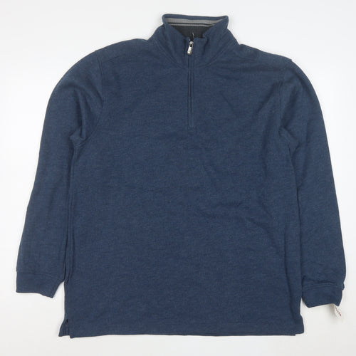 Arrow Men's Blue 1/4 Zip High Neck Cotton Blend Pullover Sweatshirt Size L