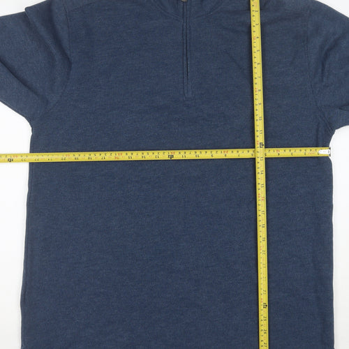 Arrow Men's Blue 1/4 Zip High Neck Cotton Blend Pullover Sweatshirt Size L