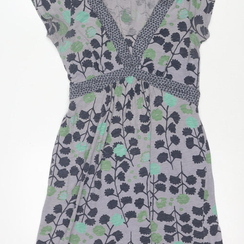 White Stuff Women's Grey Floral Cotton Fit & Flare Dress Size 8