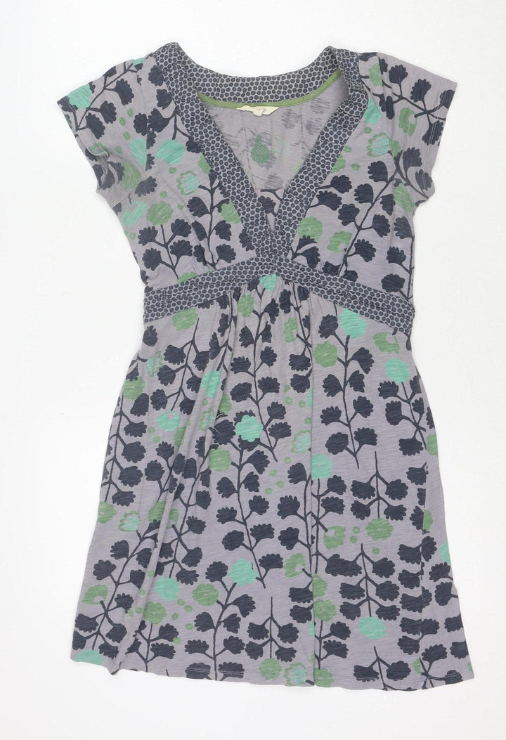 White Stuff Women's Grey Floral Cotton Fit & Flare Dress Size 8