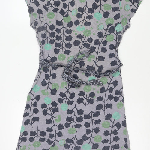 White Stuff Women's Grey Floral Cotton Fit & Flare Dress Size 8
