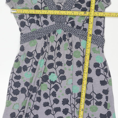 White Stuff Women's Grey Floral Cotton Fit & Flare Dress Size 8