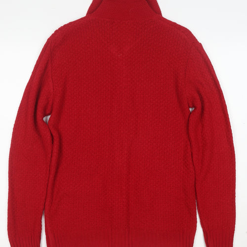 Glimpse Design Women's Red Full Zip Knitted Jumper M Collared Cable Knit