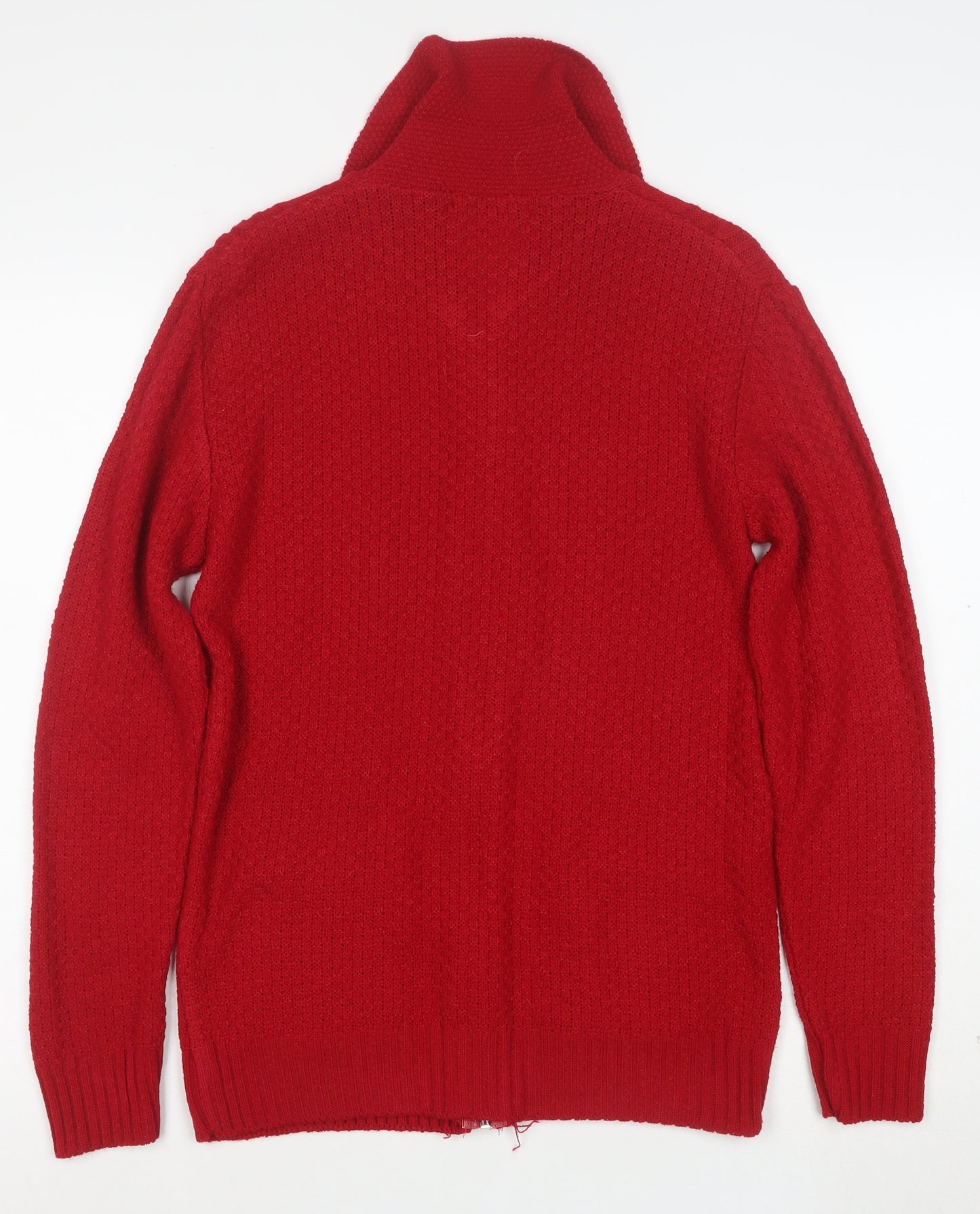 Glimpse Design Women's Red Full Zip Knitted Jumper M Collared Cable Knit