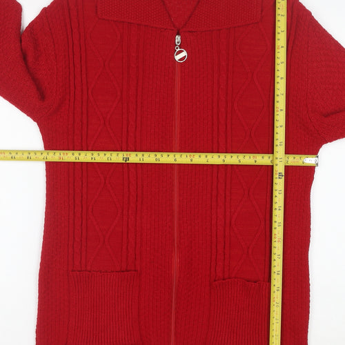 Glimpse Design Women's Red Full Zip Knitted Jumper M Collared Cable Knit