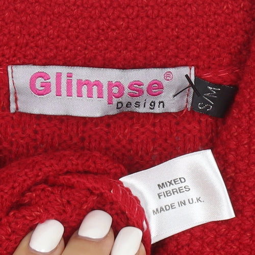 Glimpse Design Women's Red Full Zip Knitted Jumper M Collared Cable Knit
