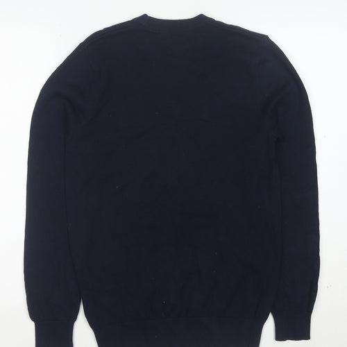 Marks and Spencer Men's Blue XS Graphic Cotton Pullover Jumper