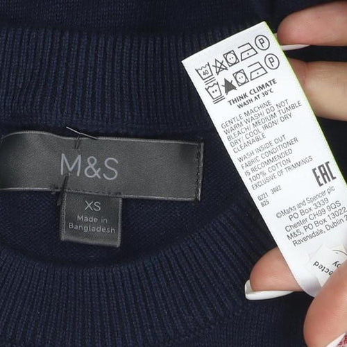 Marks and Spencer Men's Blue XS Graphic Cotton Pullover Jumper