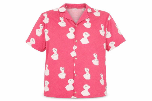 Zara Women Pink Art Print Collared Short Sleeve Nightshirt XL