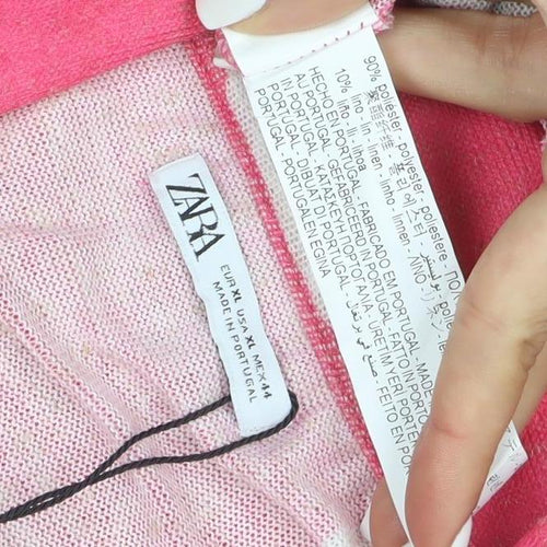 Zara Women Pink Art Print Collared Short Sleeve Nightshirt XL