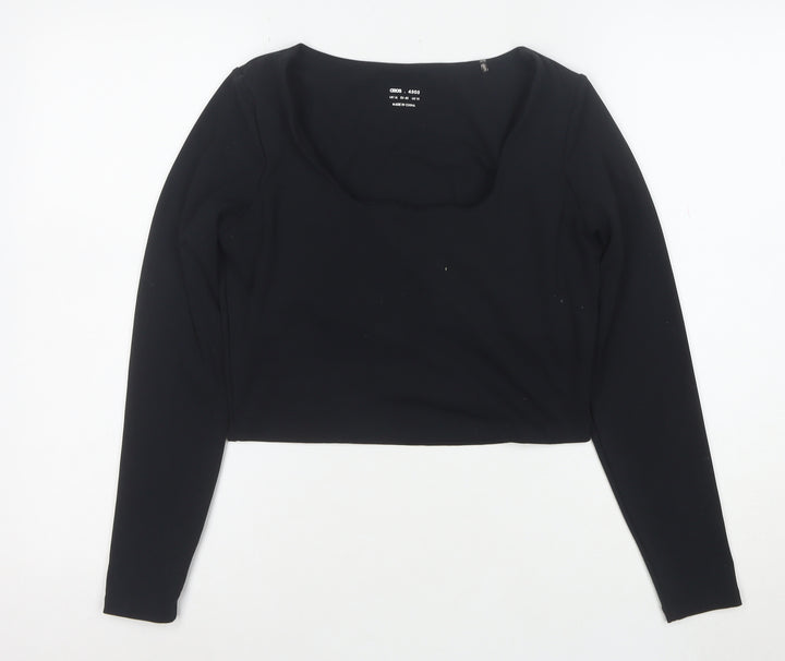 ASOS Women Black Size 14 Cropped Long Sleeve Scoop Neck Top