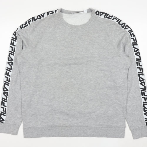 FILA Mens Grey Logo Tape Crew Neck Sweatshirt XL Regular Fit