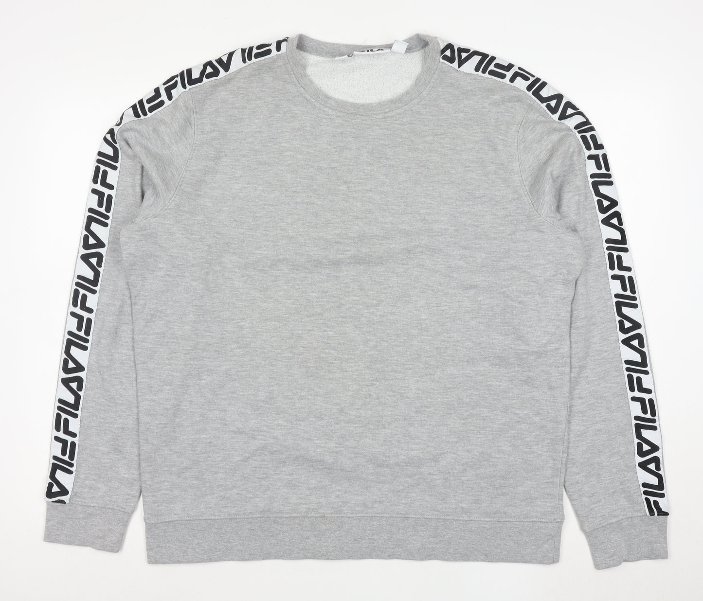 FILA Mens Grey Logo Tape Crew Neck Sweatshirt XL Regular Fit