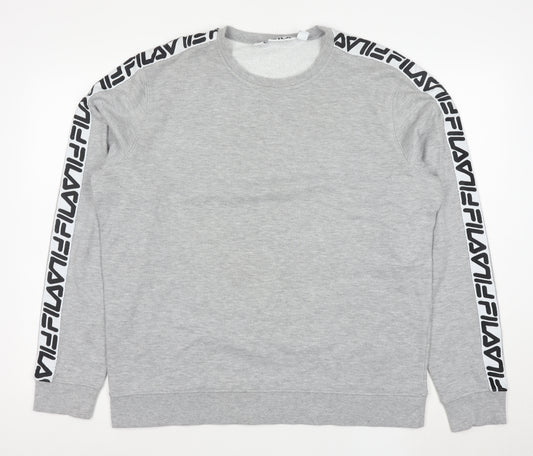 FILA Mens Grey Logo Tape Crew Neck Sweatshirt XL Regular Fit