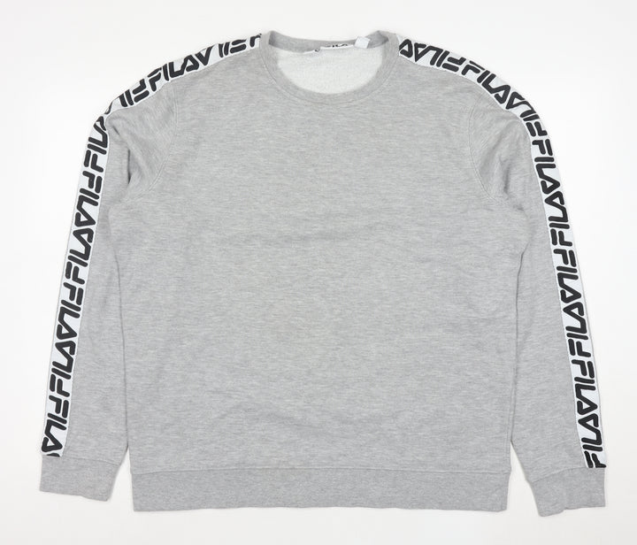 FILA Mens Grey Logo Tape Crew Neck Sweatshirt XL Regular Fit