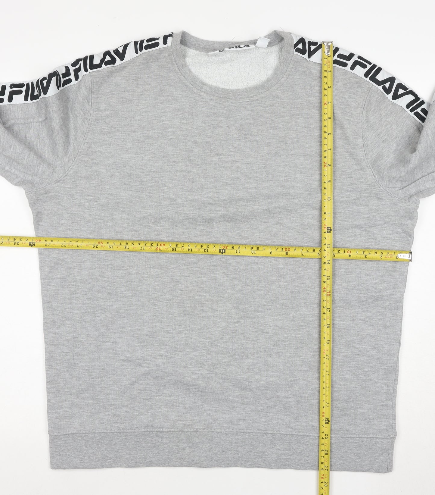 FILA Mens Grey Logo Tape Crew Neck Sweatshirt XL Regular Fit